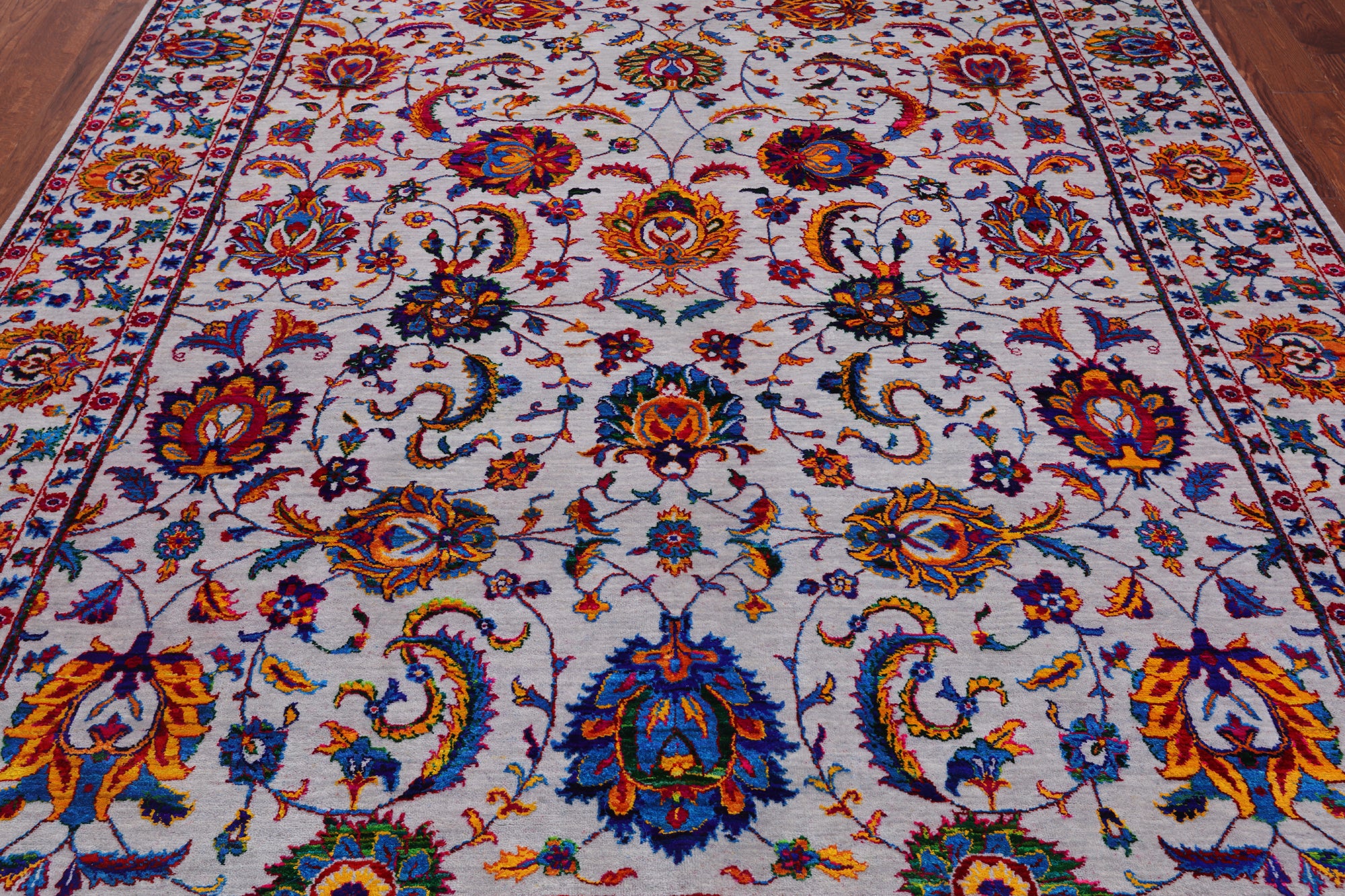 Grey Persian Tabriz Hand Knotted Wool & Silk Rug - 8' 0" X 10' 1"