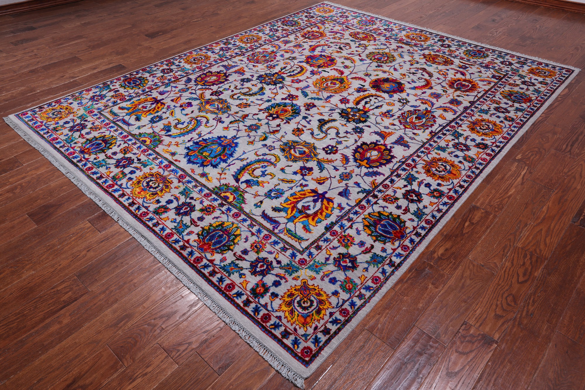 Grey Persian Tabriz Hand Knotted Wool & Silk Rug - 8' 0" X 10' 1"