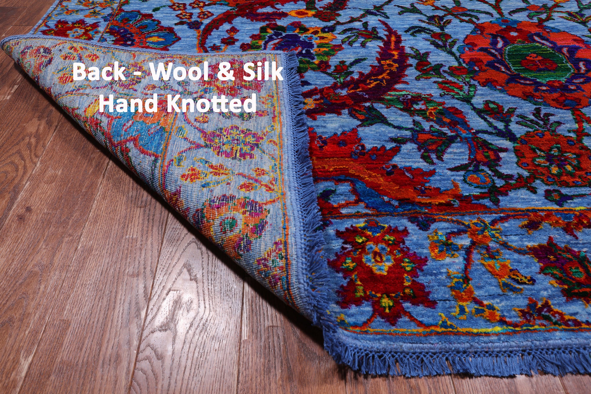 Blue Persian Sickle Leaf Hand Knotted Wool & Silk Rug - 8' 0" X 10' 4"