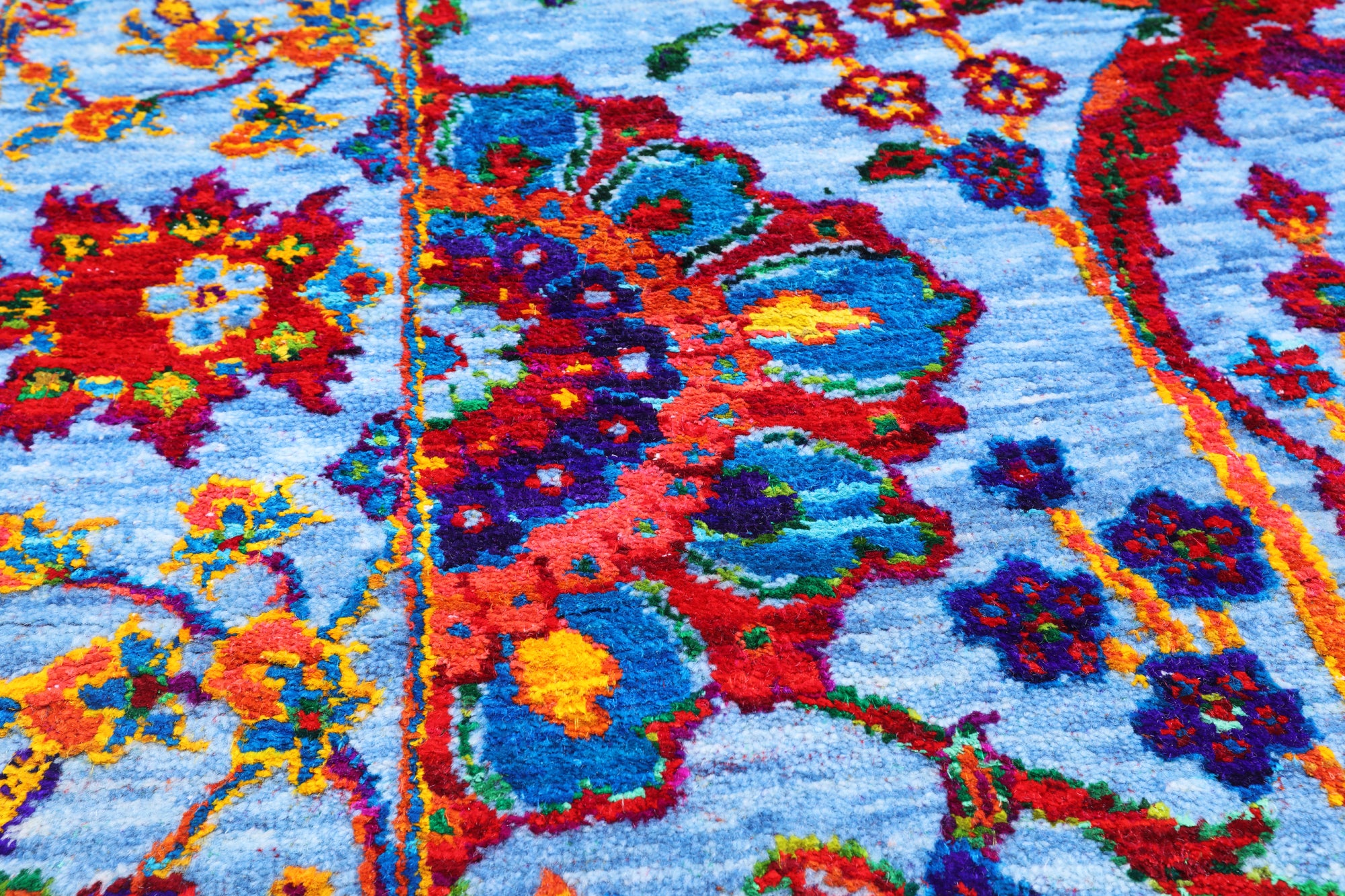 Blue Persian Sickle Leaf Hand Knotted Wool & Silk Rug - 8' 0" X 10' 4"