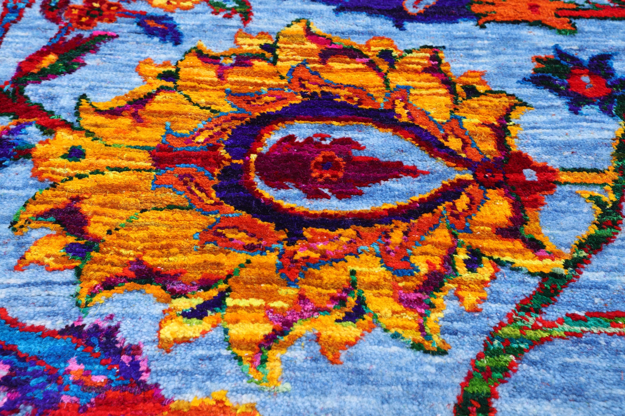 Blue Persian Sickle Leaf Hand Knotted Wool & Silk Rug - 8' 0" X 10' 4"