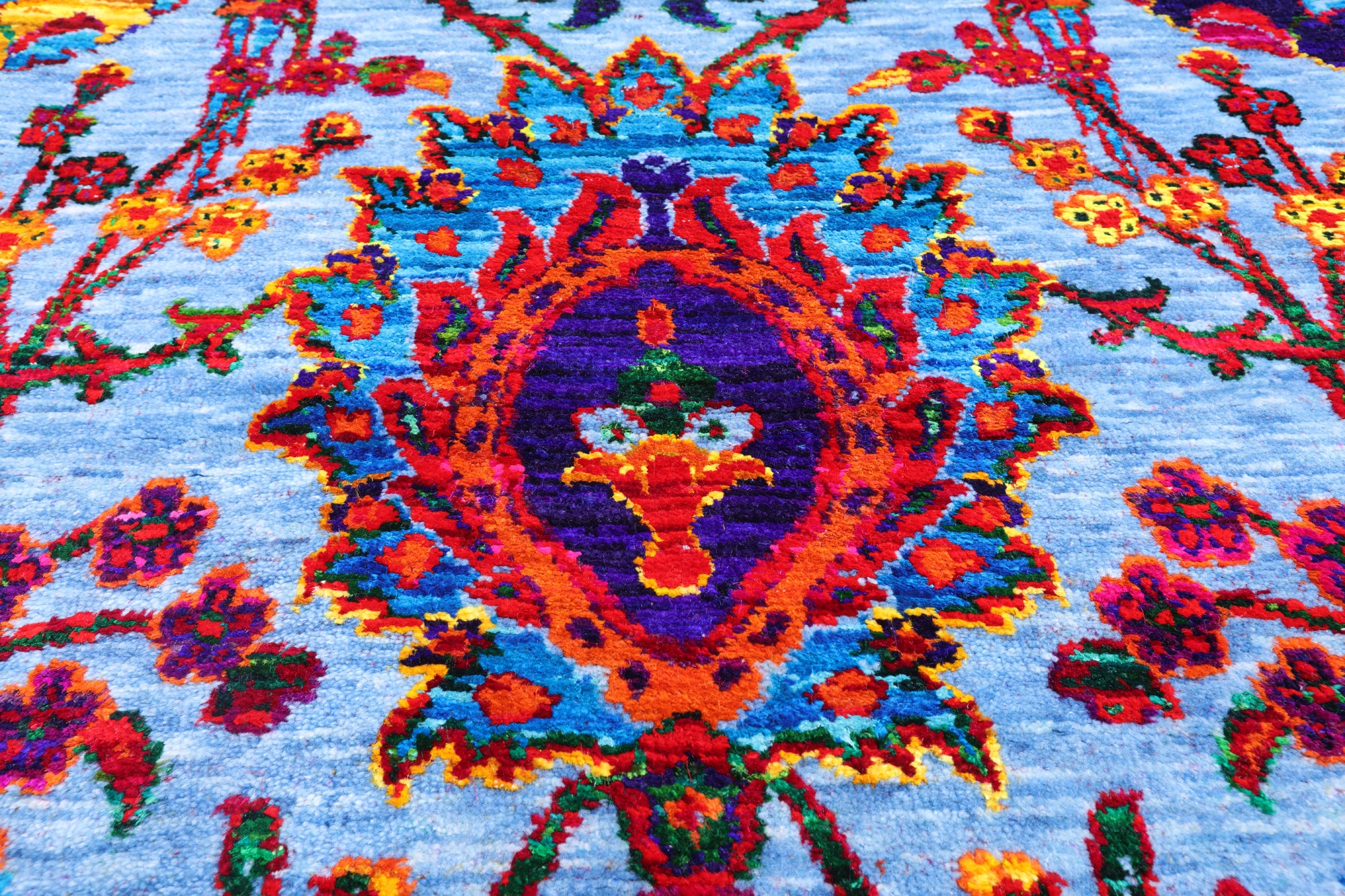 Blue Persian Sickle Leaf Hand Knotted Wool & Silk Rug - 8' 0" X 10' 4"