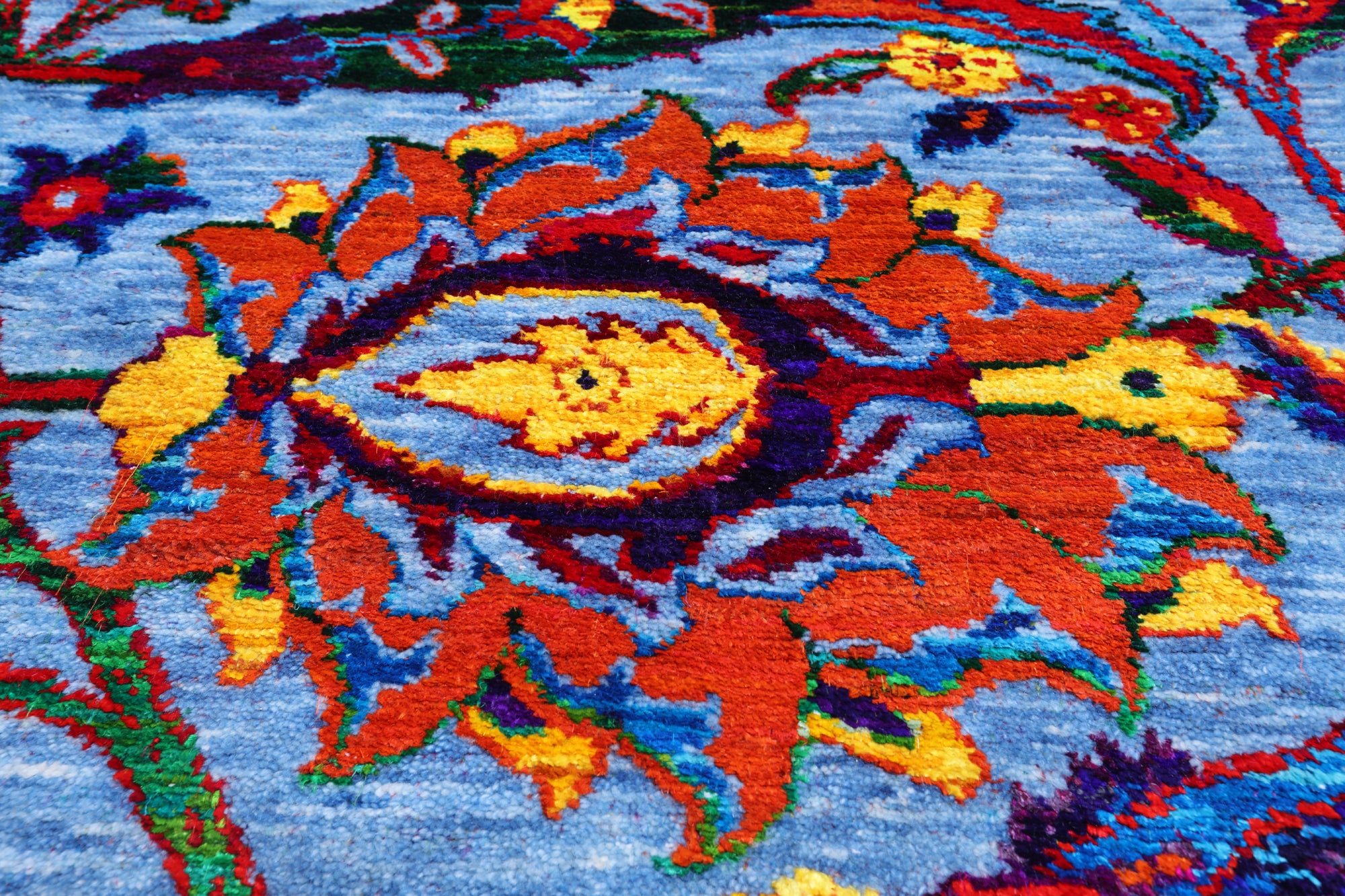 Blue Persian Sickle Leaf Hand Knotted Wool & Silk Rug - 8' 0" X 10' 4"