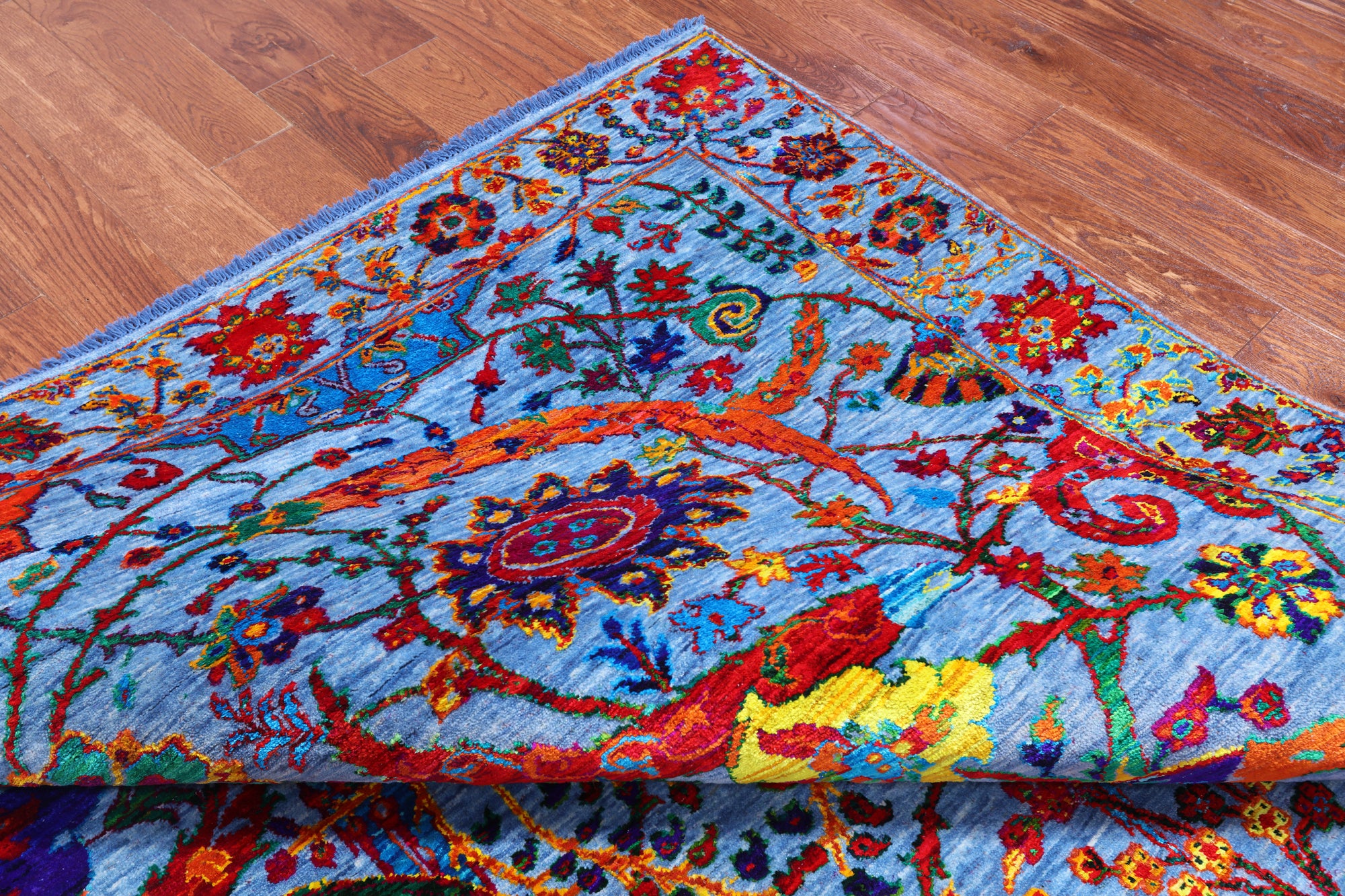Blue Persian Sickle Leaf Hand Knotted Wool & Silk Rug - 8' 0" X 10' 4"