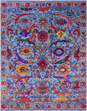 Blue Persian Sickle Leaf Hand Knotted Wool & Silk Rug - 8' 0" X 10' 4"