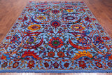 Blue Persian Sickle Leaf Hand Knotted Wool & Silk Rug - 8' 0" X 10' 4"