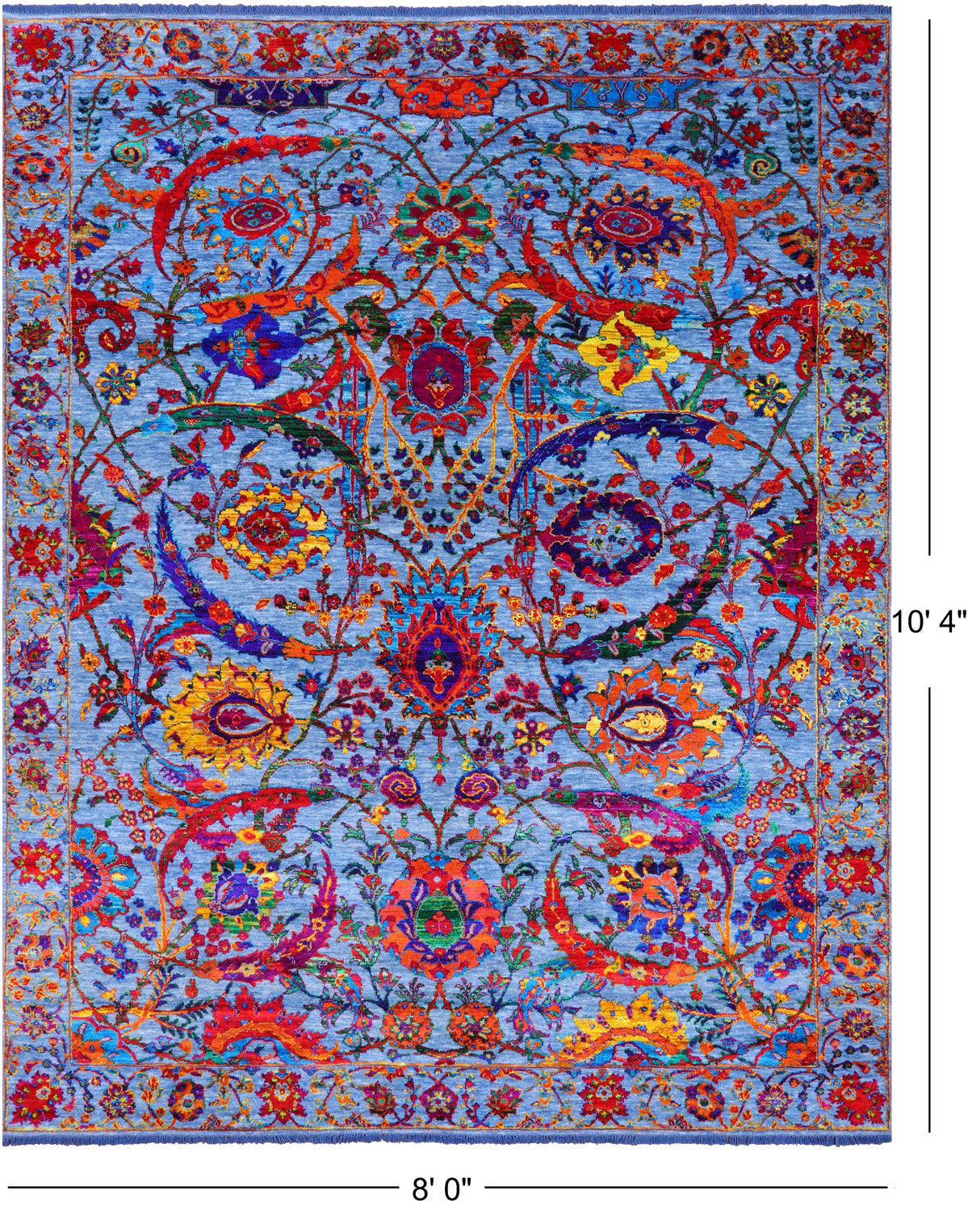 Blue Persian Sickle Leaf Hand Knotted Wool & Silk Rug - 8' 0" X 10' 4"