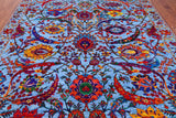 Blue Persian Sickle Leaf Hand Knotted Wool & Silk Rug - 8' 0" X 10' 4"