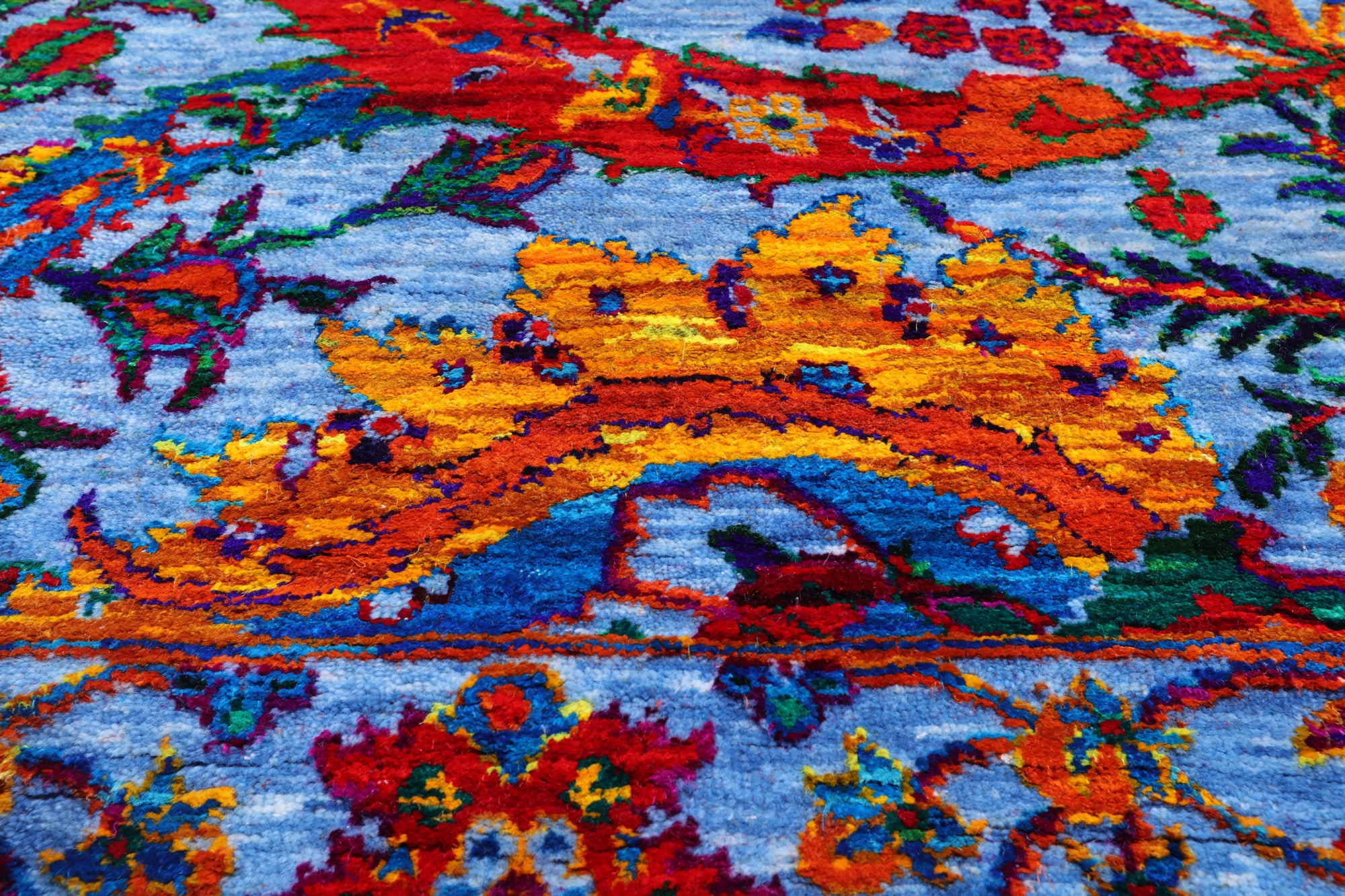 Blue Persian Sickle Leaf Hand Knotted Wool & Silk Rug - 8' 0" X 10' 4"