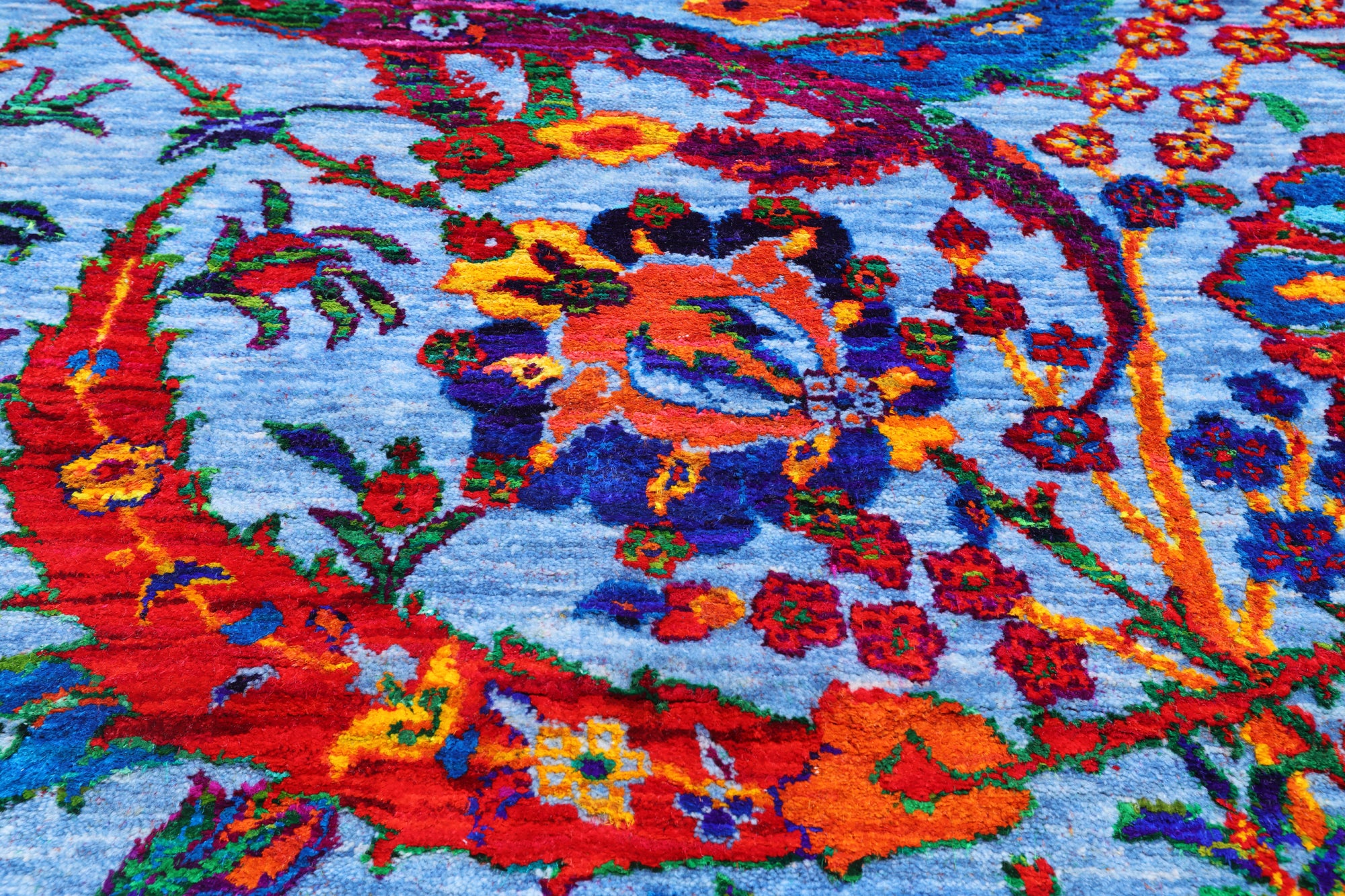 Blue Persian Sickle Leaf Hand Knotted Wool & Silk Rug - 8' 0" X 10' 4"