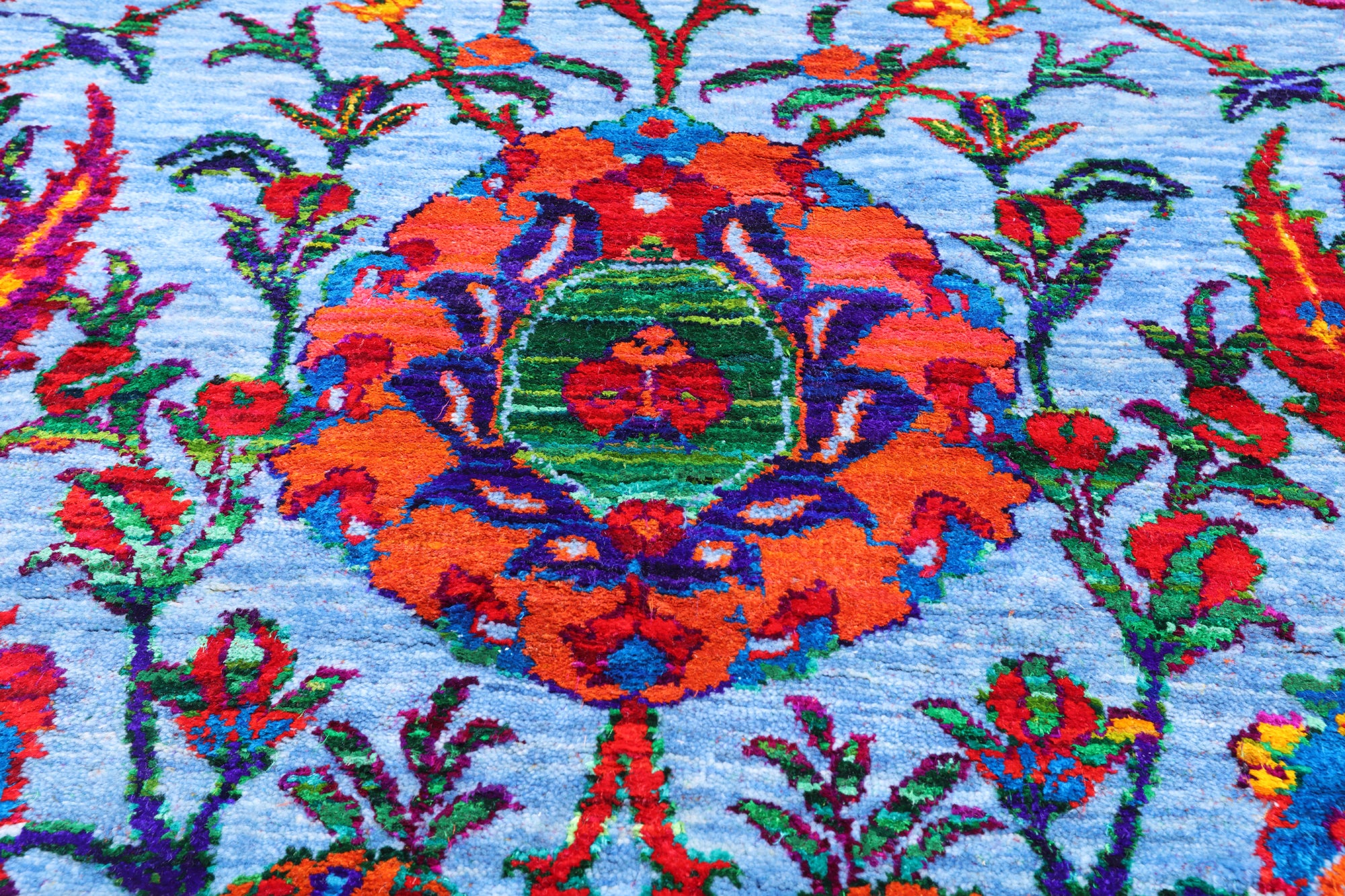 Blue Persian Sickle Leaf Hand Knotted Wool & Silk Rug - 8' 0" X 10' 4"