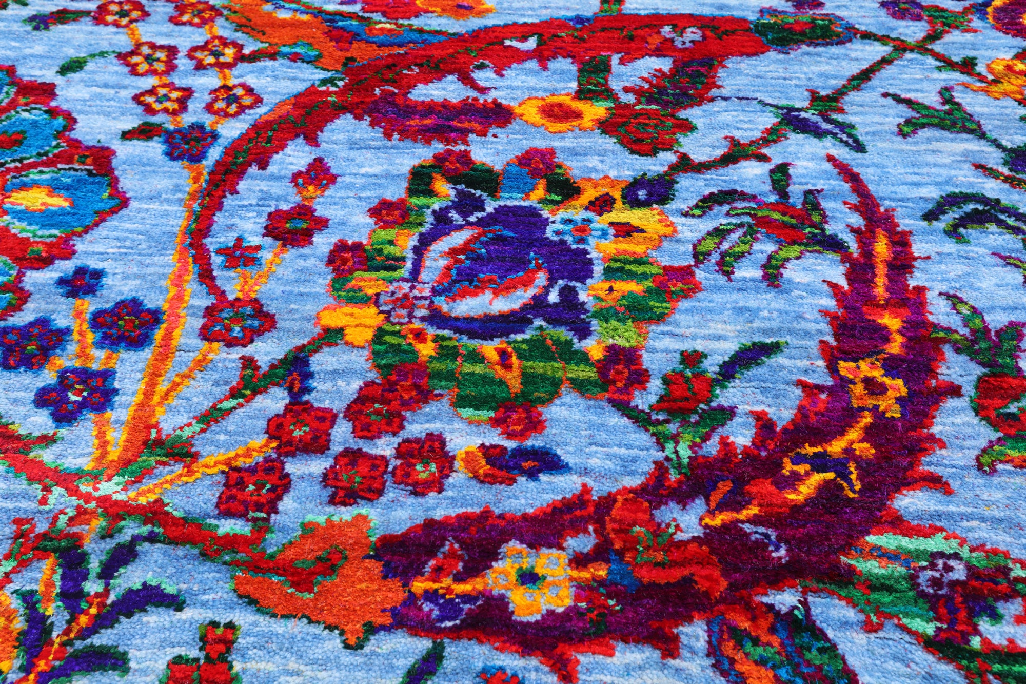 Blue Persian Sickle Leaf Hand Knotted Wool & Silk Rug - 8' 0" X 10' 4"