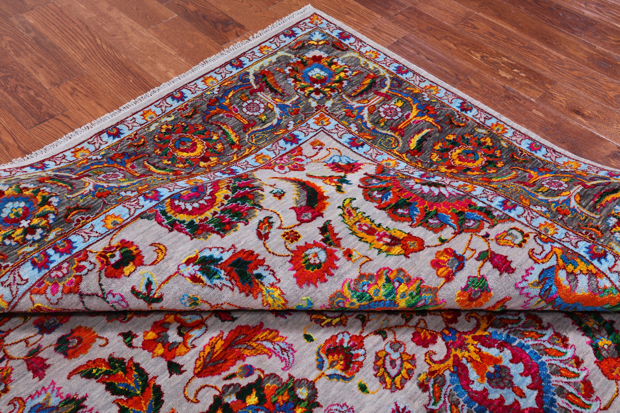 Grey Persian Tabriz Handmade Wool & Silk Rug - 7' 11" X 9' 11"