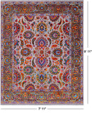 Grey Persian Tabriz Handmade Wool & Silk Rug - 7' 11" X 9' 11"