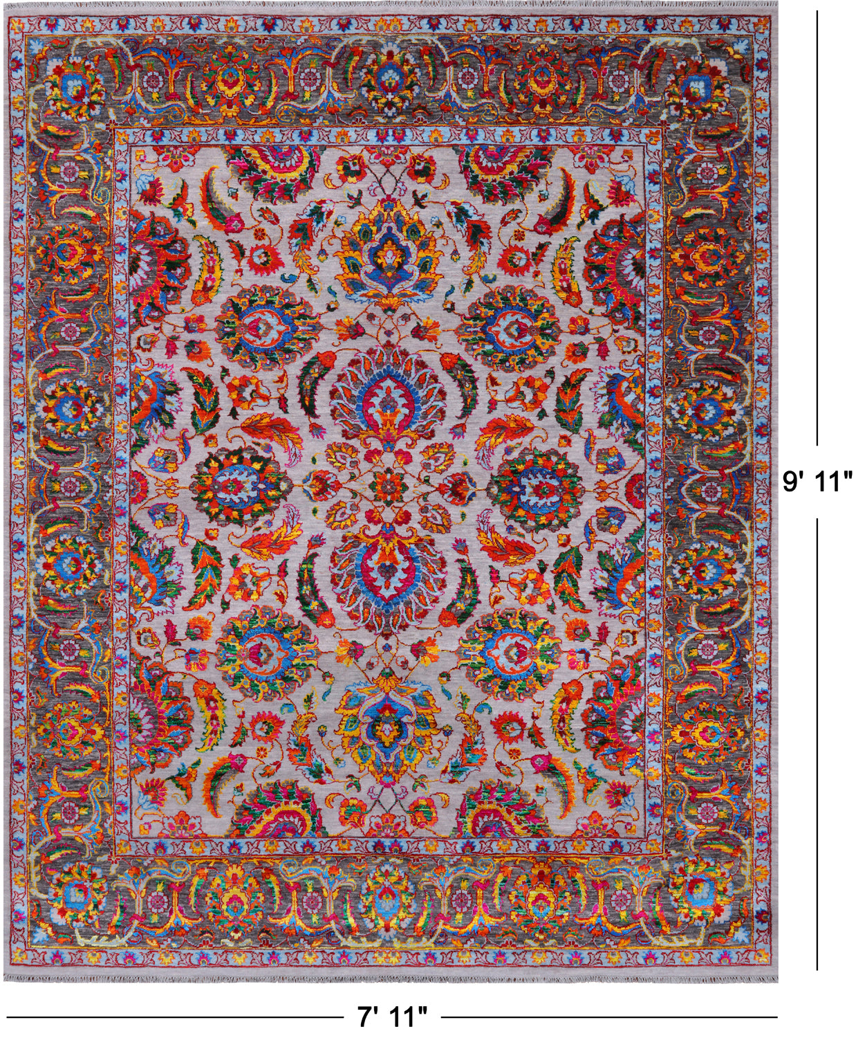 Grey Persian Tabriz Handmade Wool & Silk Rug - 7' 11" X 9' 11"