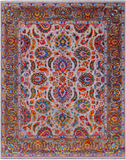Grey Persian Tabriz Handmade Wool & Silk Rug - 7' 11" X 9' 11"