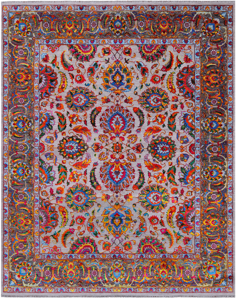 Grey Persian Tabriz Handmade Wool & Silk Rug - 7' 11" X 9' 11"
