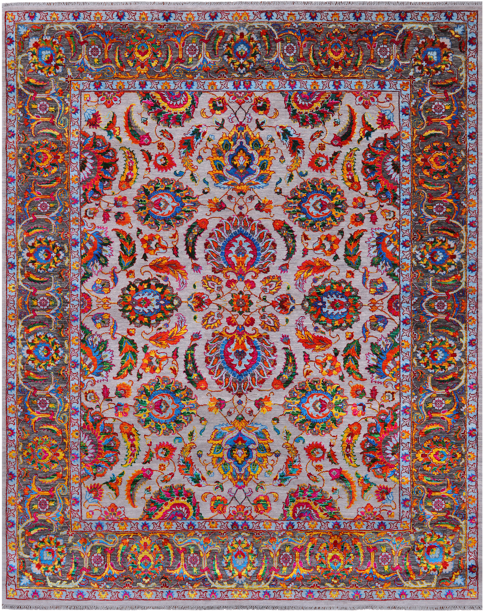 Grey Persian Tabriz Handmade Wool & Silk Rug - 7' 11" X 9' 11"