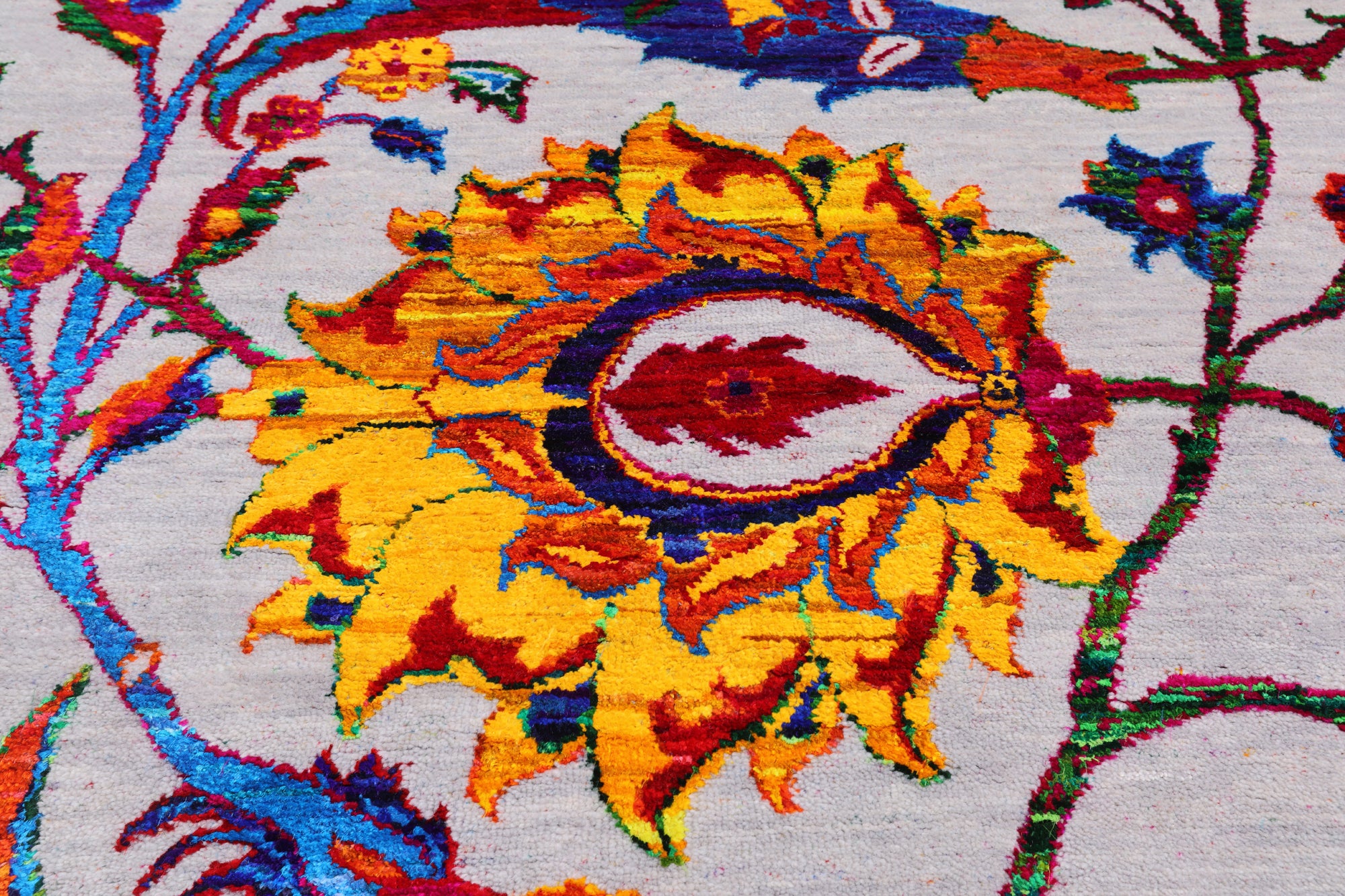 Grey Persian Sickle Leaf Handmade Wool & Silk Rug - 10' 0" X 14' 11"