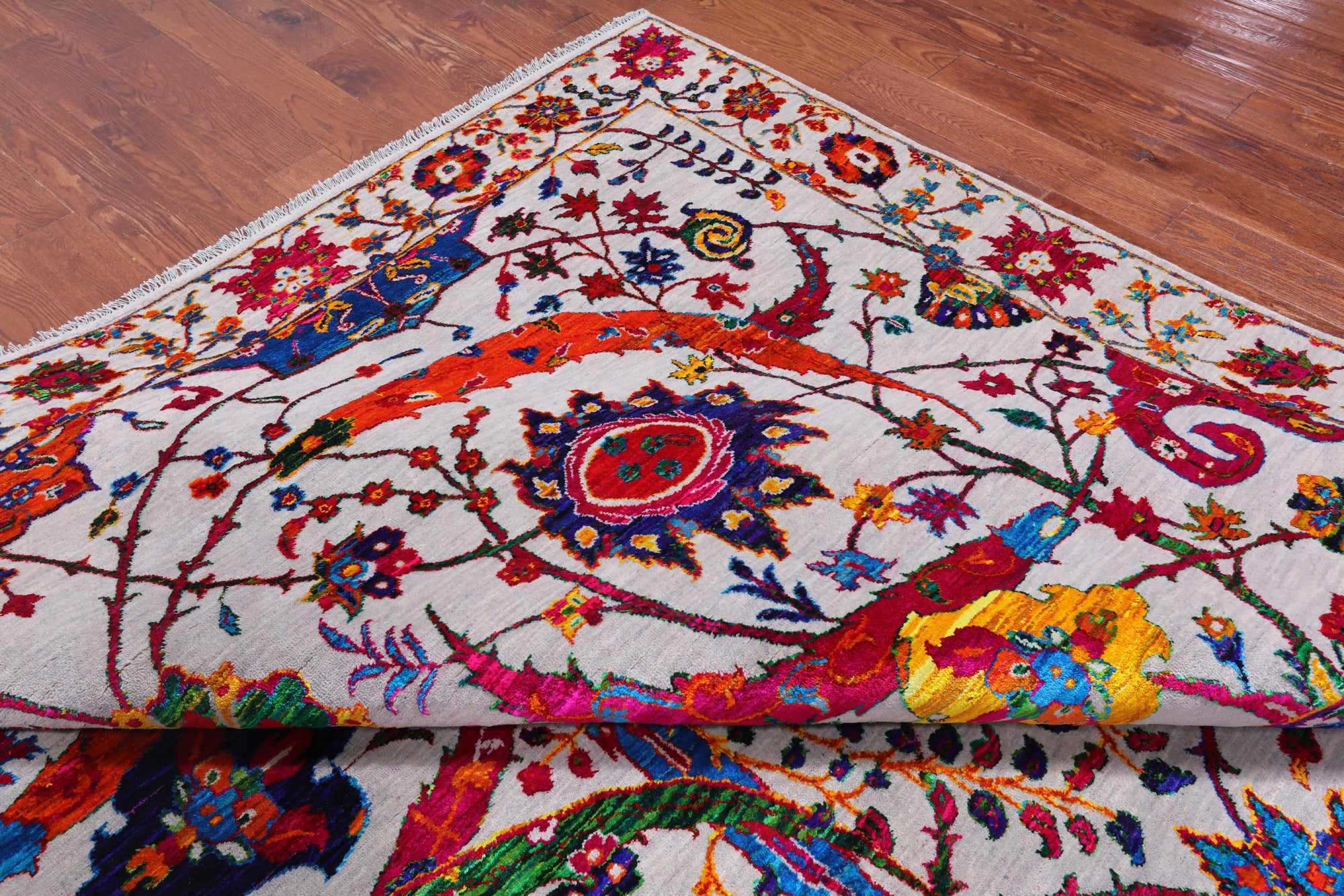 Grey Persian Sickle Leaf Handmade Wool & Silk Rug - 10' 0" X 14' 11"