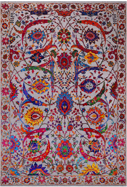 Grey Persian Sickle Leaf Handmade Wool & Silk Rug - 10' 0" X 14' 11"