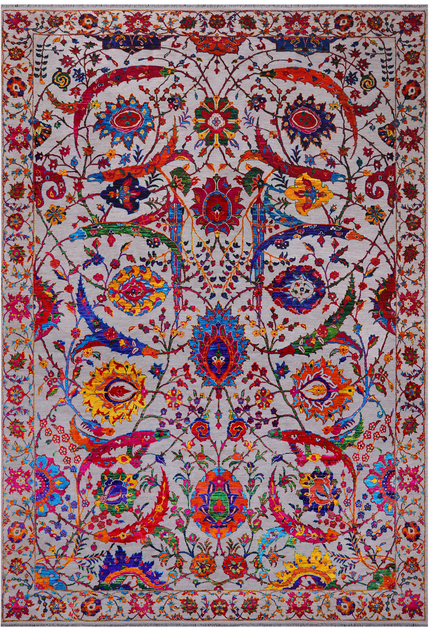 Grey Persian Sickle Leaf Handmade Wool & Silk Rug - 10' 0" X 14' 11"