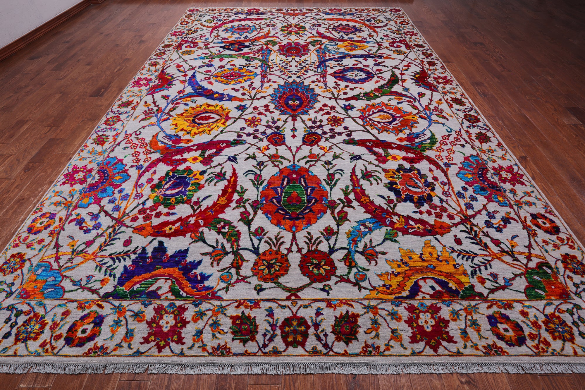 Grey Persian Sickle Leaf Handmade Wool & Silk Rug - 10' 0" X 14' 11"