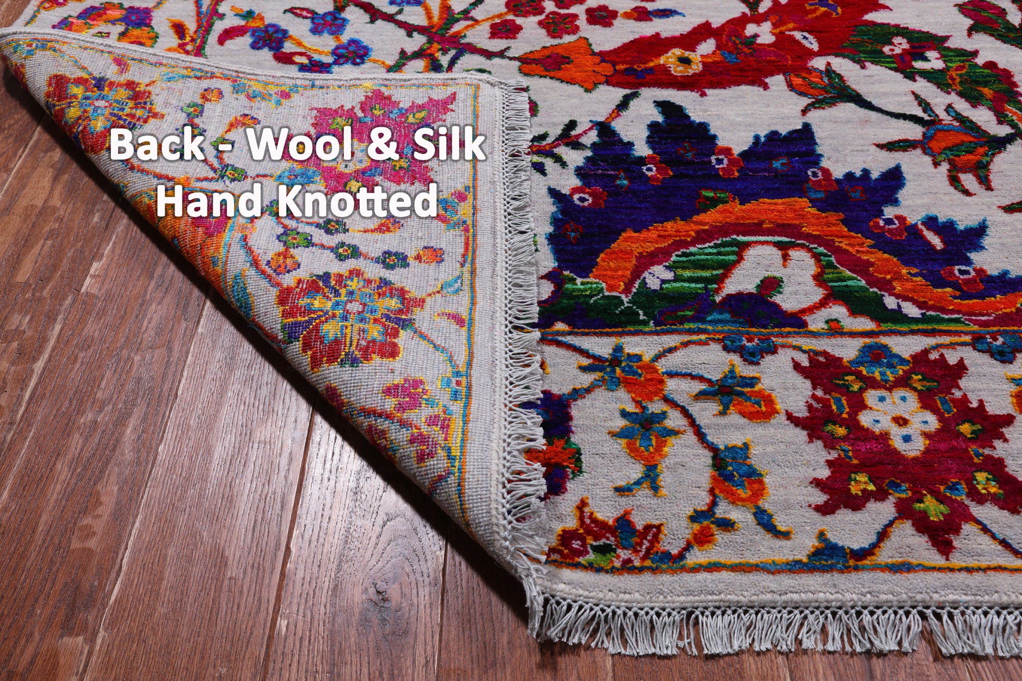 Grey Persian Sickle Leaf Handmade Wool & Silk Rug - 10' 0" X 14' 11"