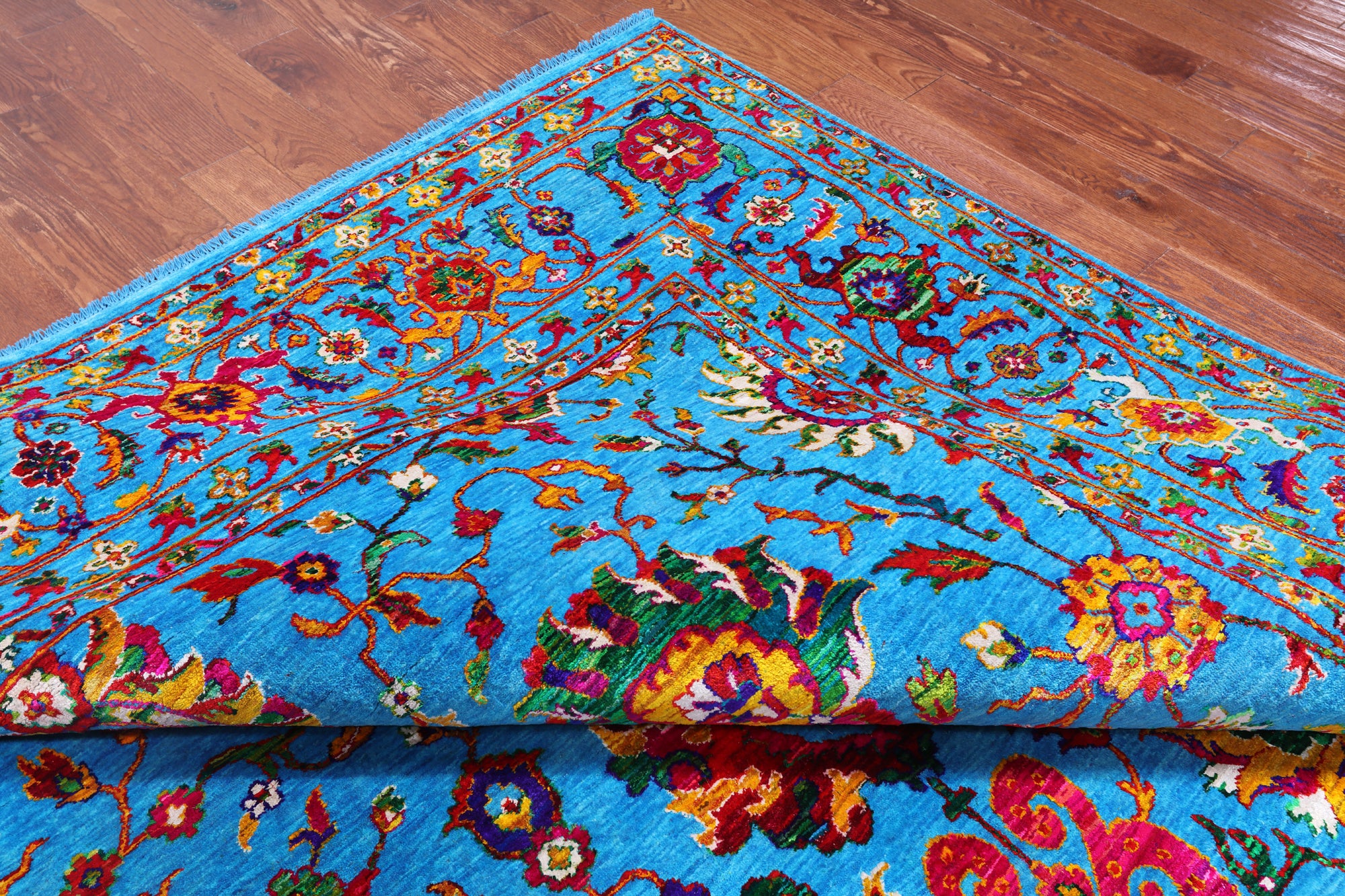 Blue Persian Tabriz Handmade Wool & Silk Rug - 10' 0" X 14' 6"