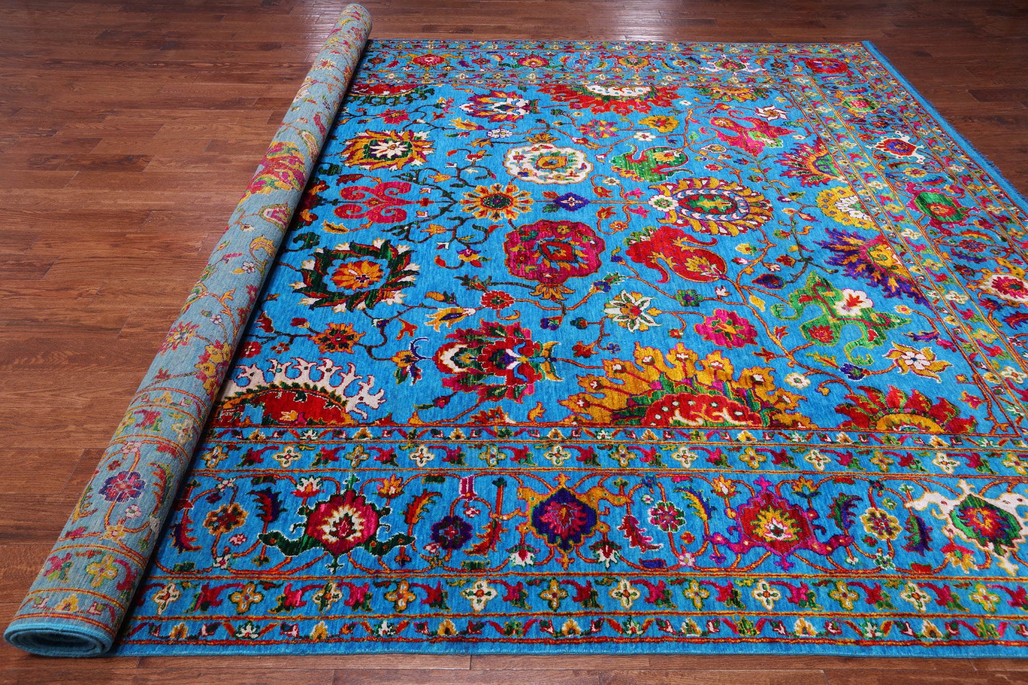 Blue Persian Tabriz Handmade Wool & Silk Rug - 10' 0" X 14' 6"