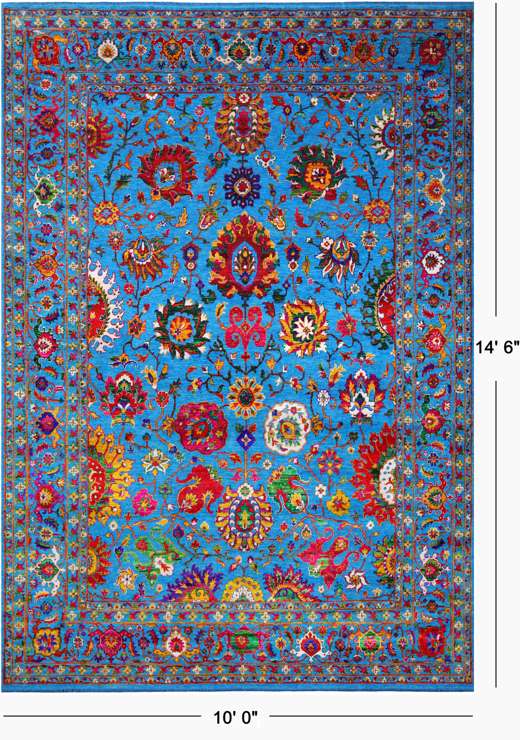 Blue Persian Tabriz Handmade Wool & Silk Rug - 10' 0" X 14' 6"