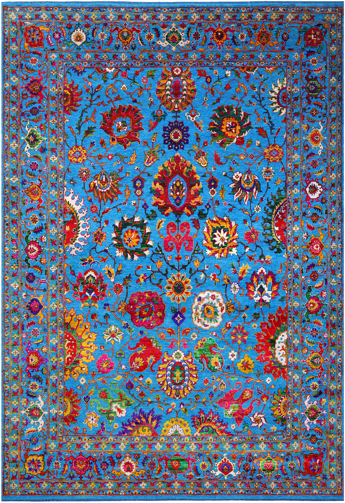 Blue Persian Tabriz Handmade Wool & Silk Rug - 10' 0" X 14' 6"