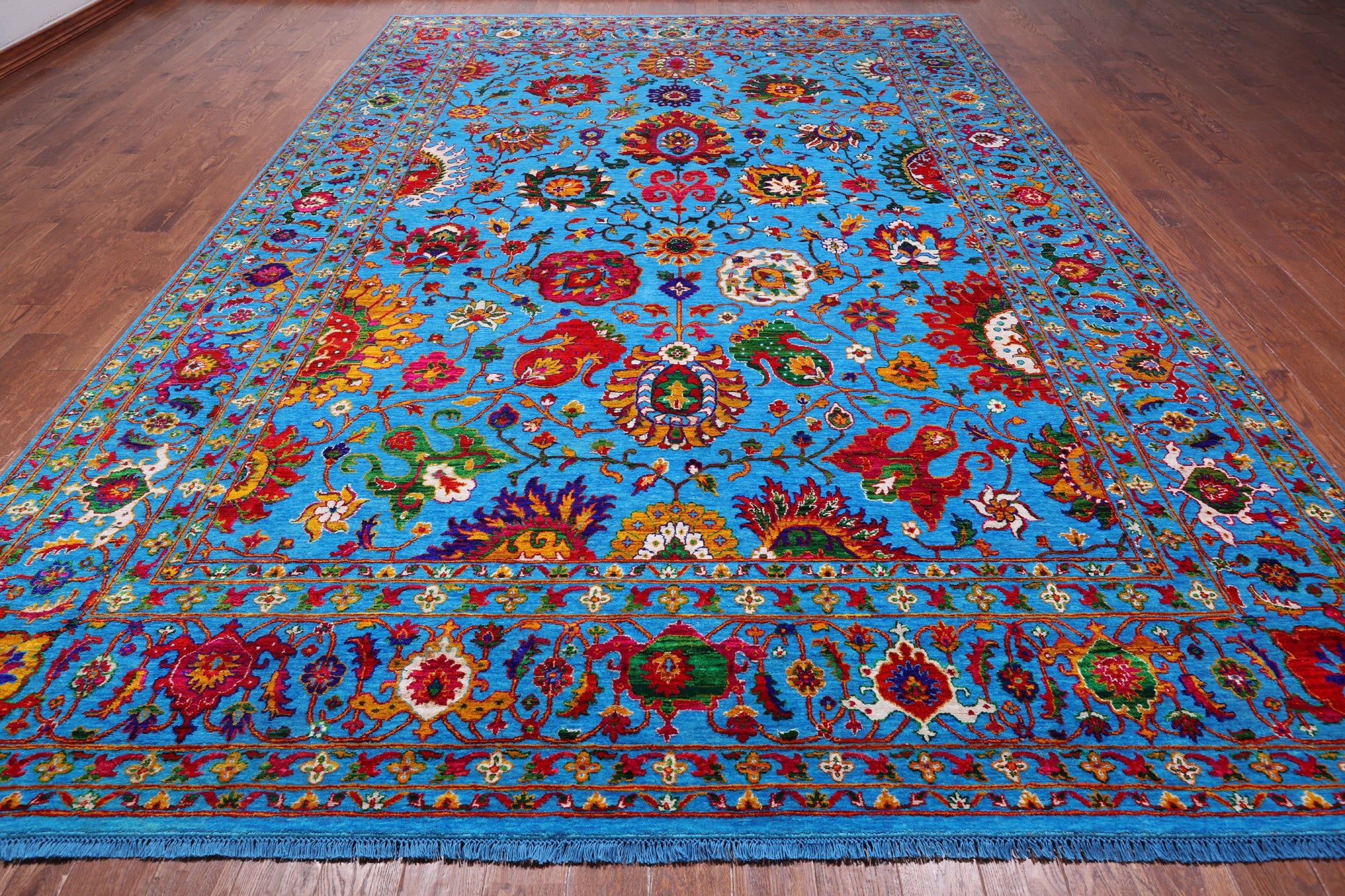 Blue Persian Tabriz Handmade Wool & Silk Rug - 10' 0" X 14' 6"