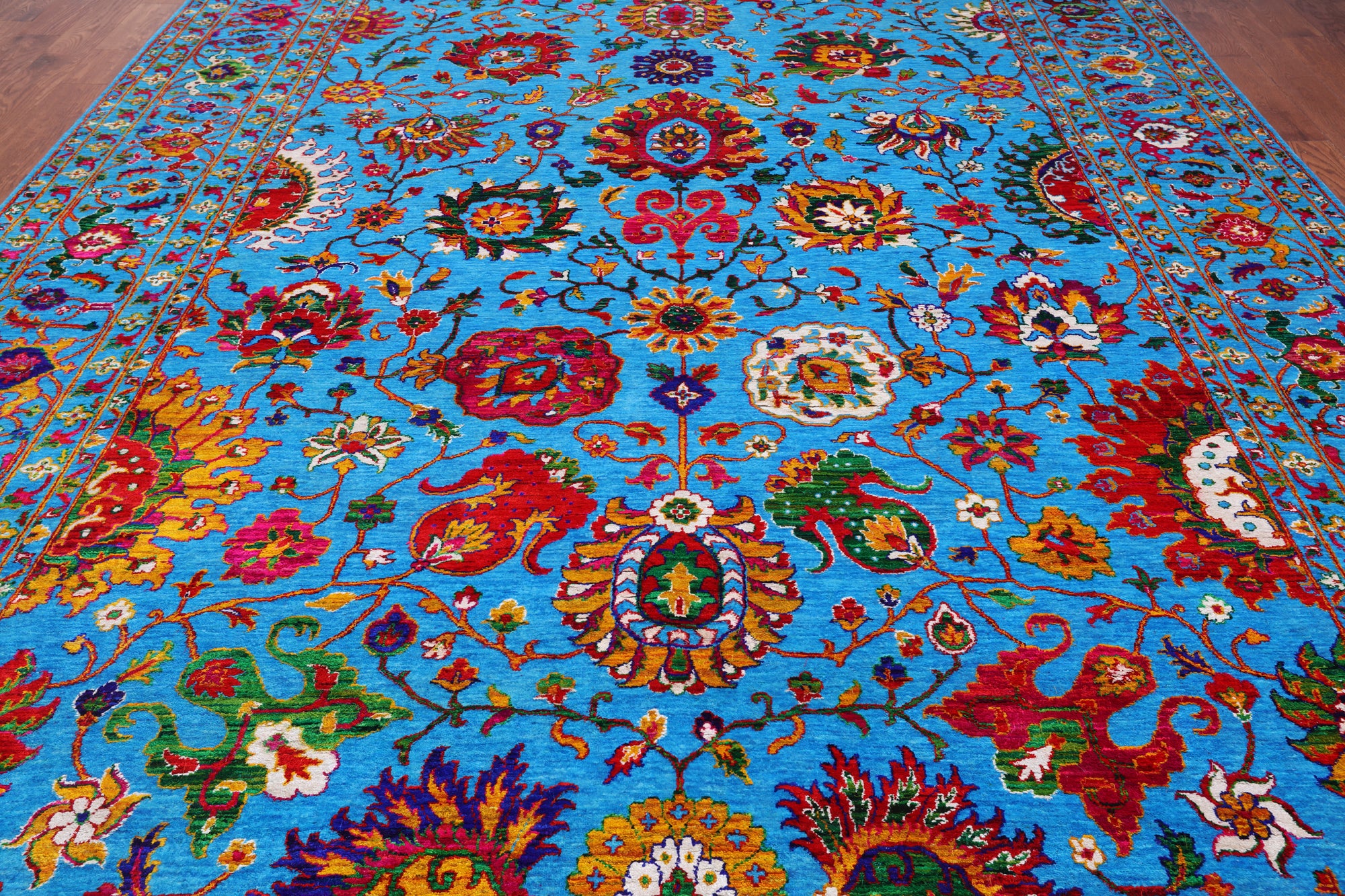 Blue Persian Tabriz Handmade Wool & Silk Rug - 10' 0" X 14' 6"
