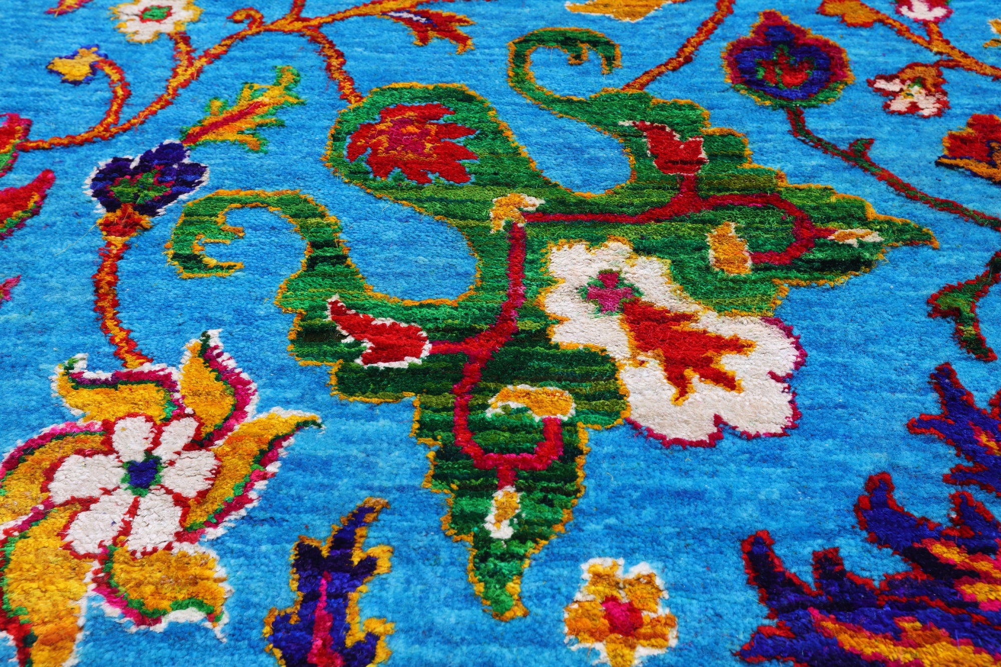 Blue Persian Tabriz Handmade Wool & Silk Rug - 10' 0" X 14' 6"