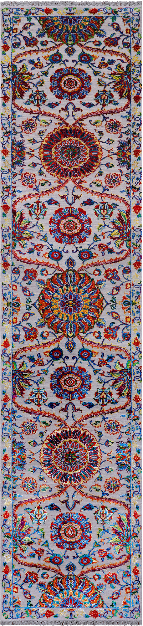 Grey Persian Tabriz Hand-Knotted Wool & Silk Runner Rug - 2' 7" X 11' 10"