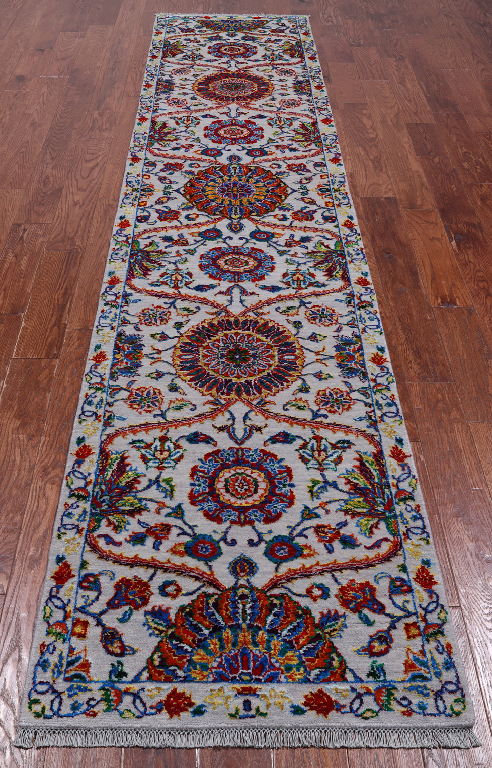 Grey Persian Tabriz Hand-Knotted Wool & Silk Runner Rug - 2' 7" X 11' 10"