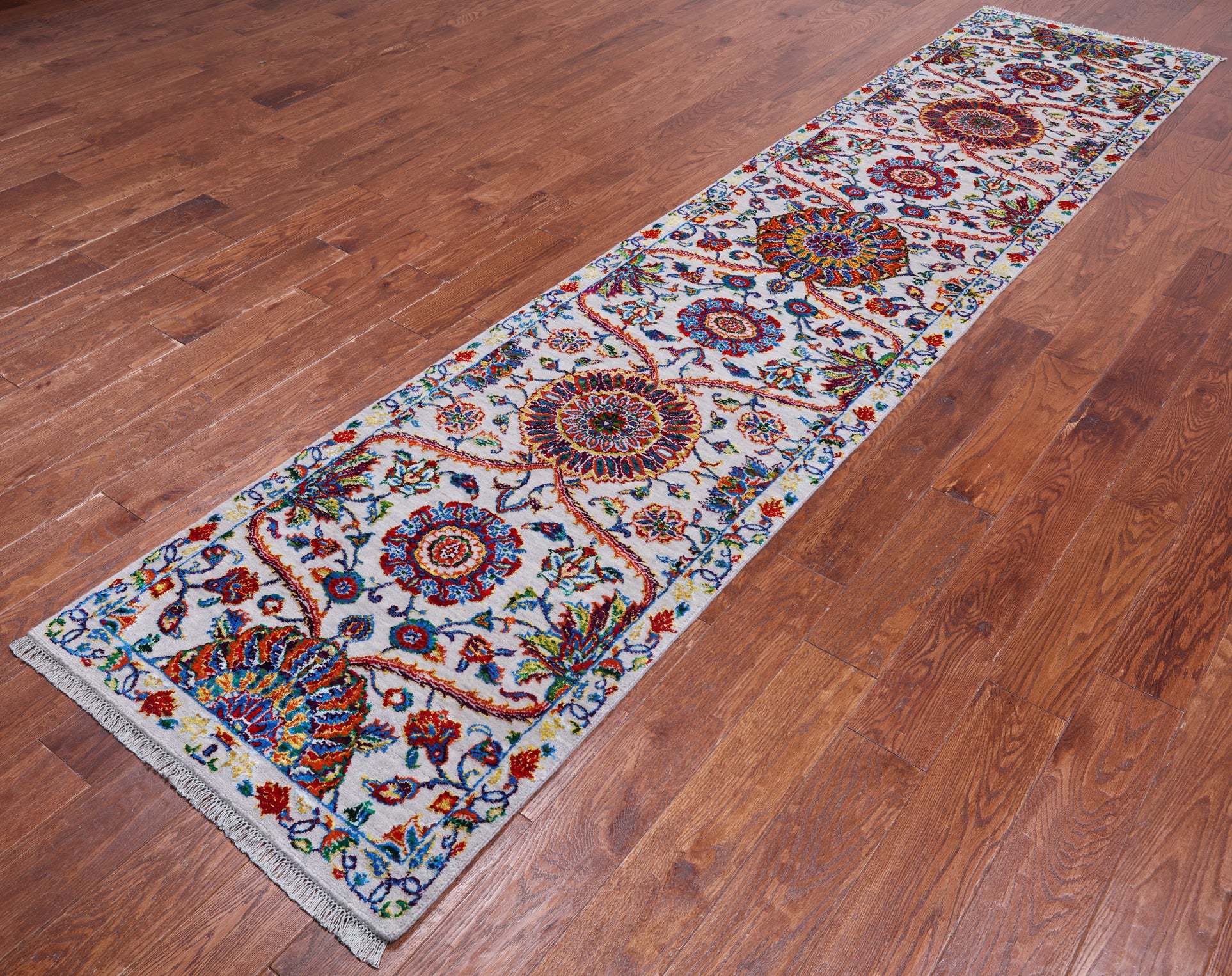 Grey Persian Tabriz Hand-Knotted Wool & Silk Runner Rug - 2' 7" X 11' 10"