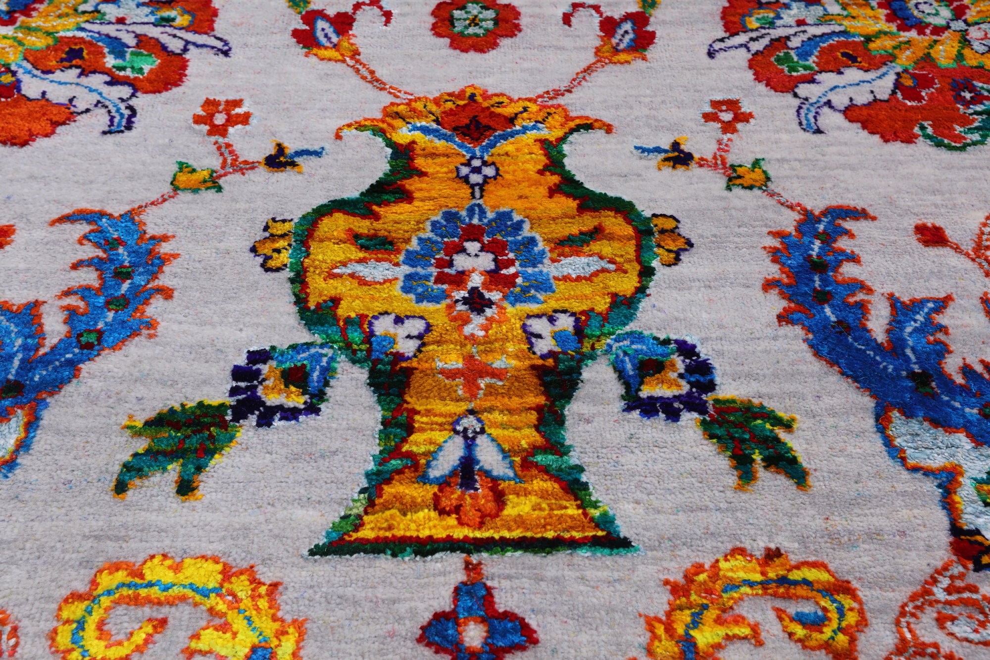 Grey Persian Tabriz Handmade Wool & Silk Rug - 8' 8" X 12' 1"