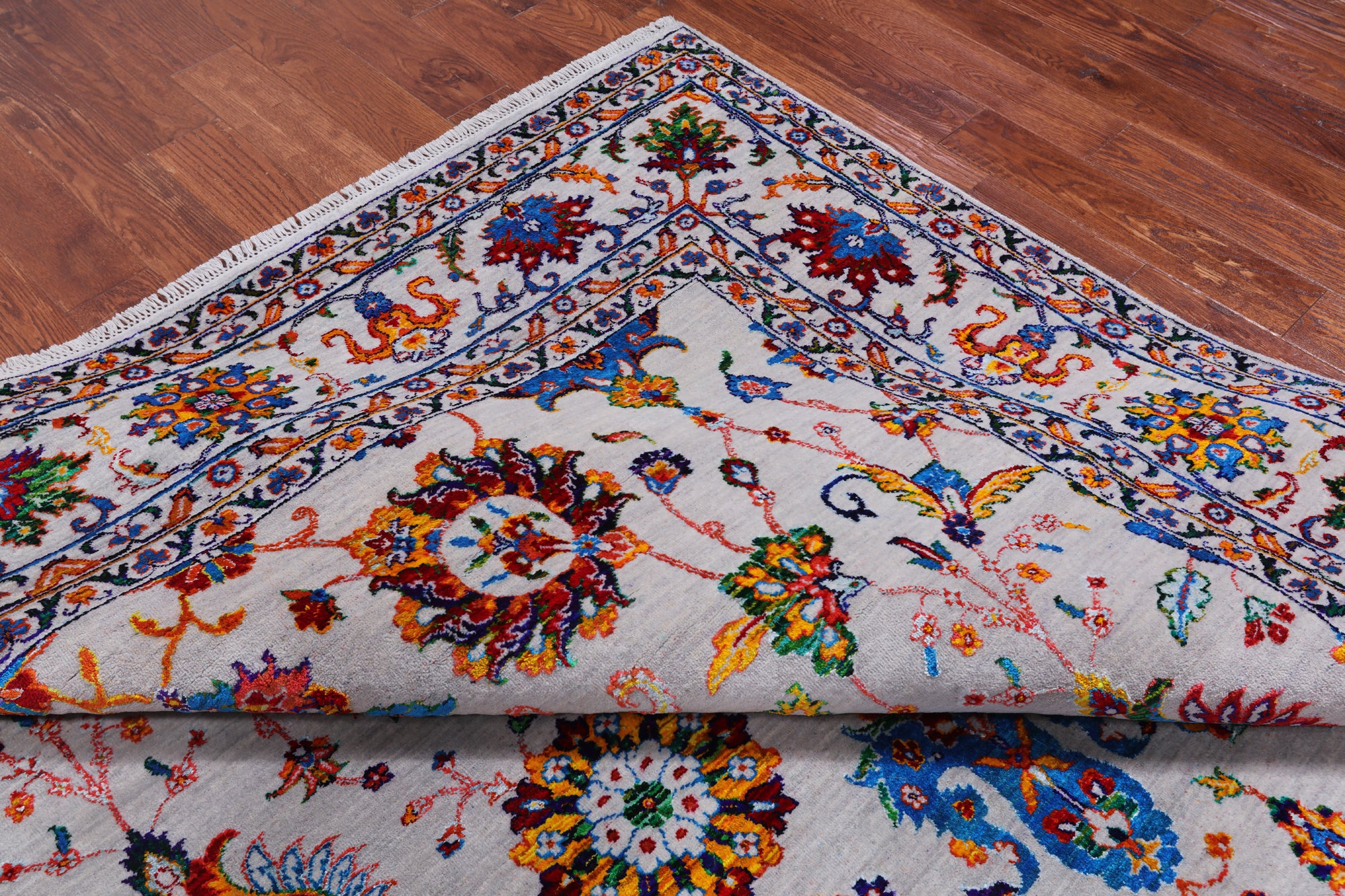 Grey Persian Tabriz Handmade Wool & Silk Rug - 8' 8" X 12' 1"