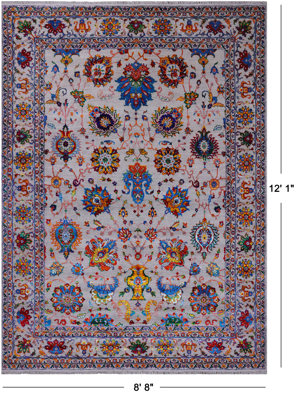 Grey Persian Tabriz Handmade Wool & Silk Rug - 8' 8" X 12' 1"