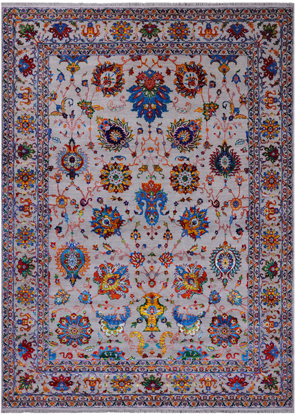 Grey Persian Tabriz Handmade Wool & Silk Rug - 8' 8" X 12' 1"