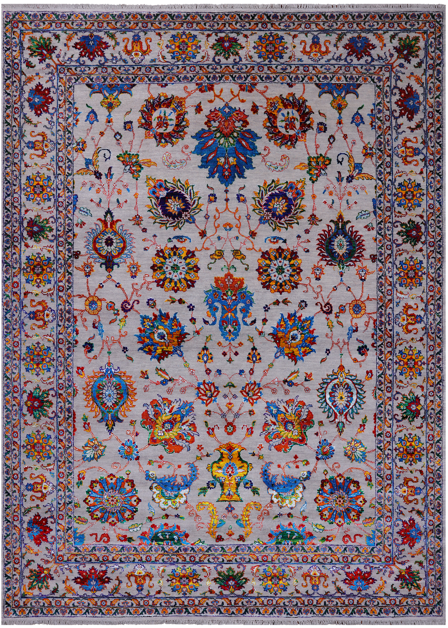 Grey Persian Tabriz Handmade Wool & Silk Rug - 8' 8" X 12' 1"
