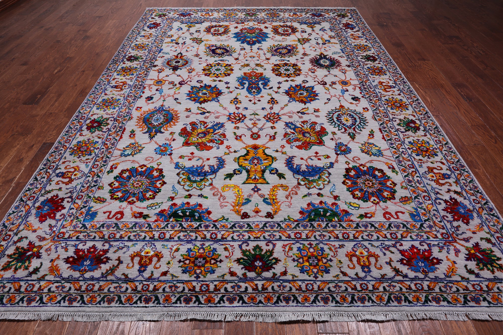 Grey Persian Tabriz Handmade Wool & Silk Rug - 8' 8" X 12' 1"