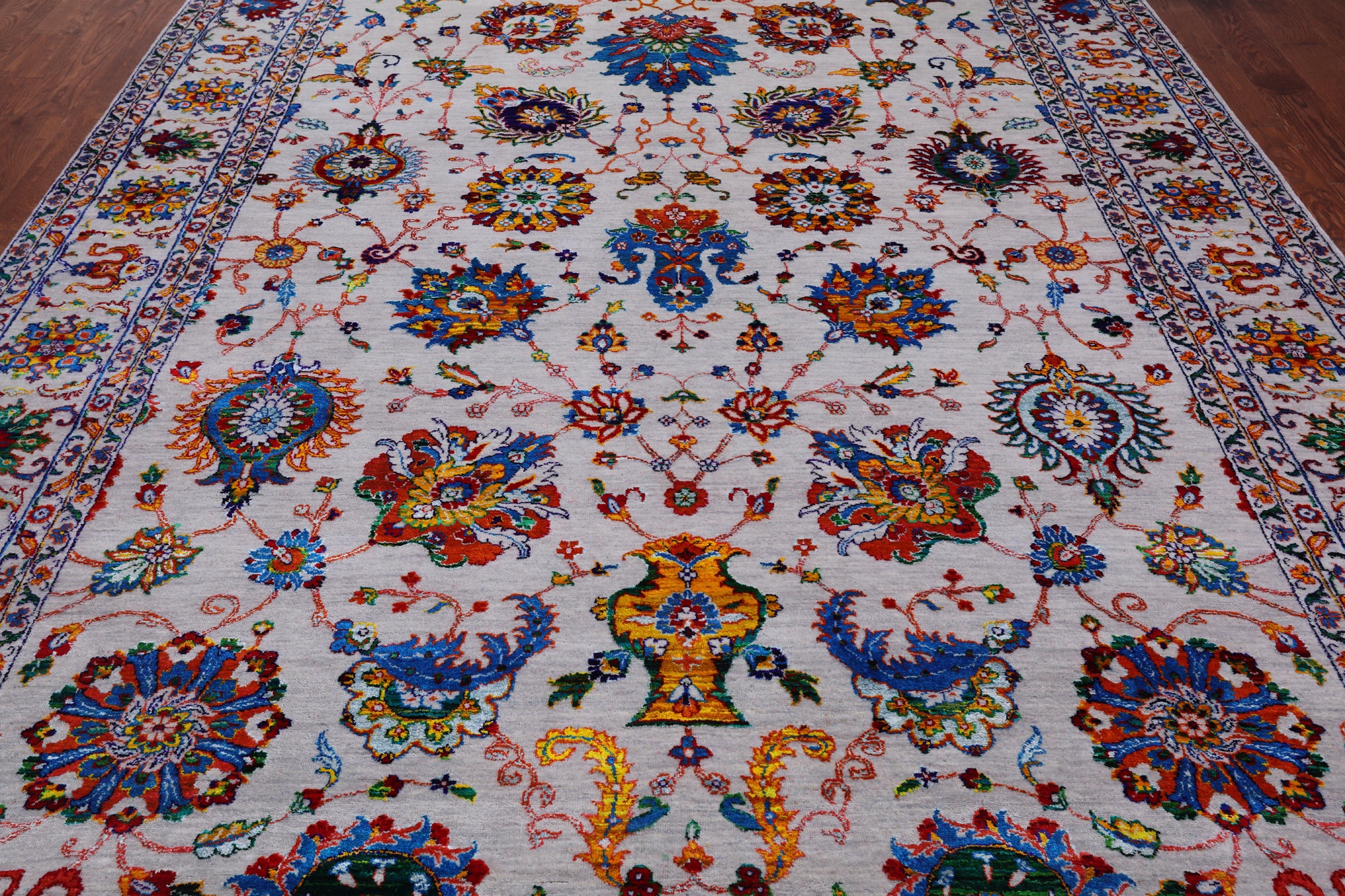 Grey Persian Tabriz Handmade Wool & Silk Rug - 8' 8" X 12' 1"