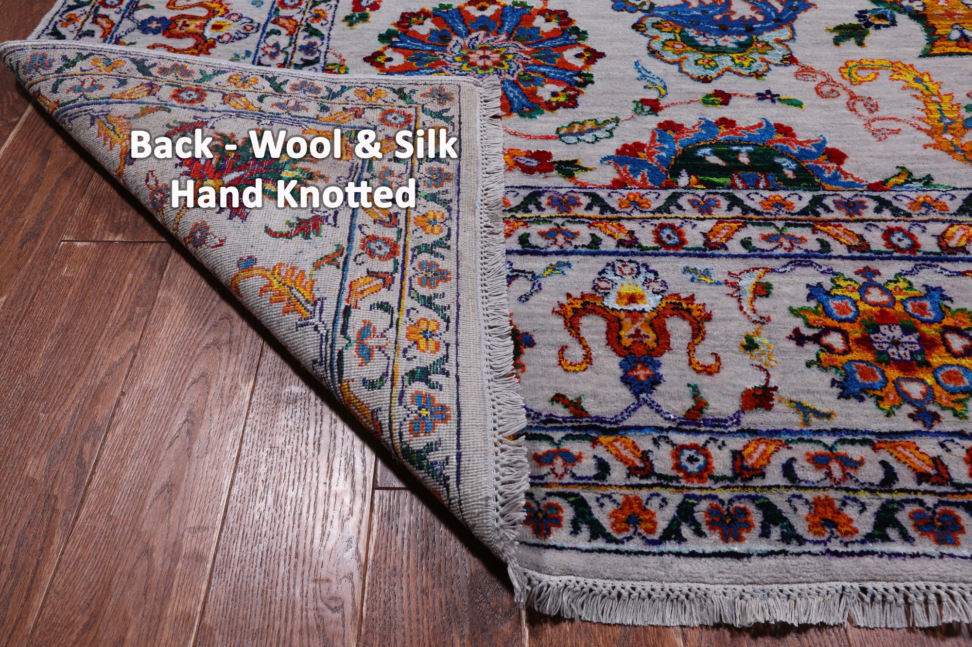 Grey Persian Tabriz Handmade Wool & Silk Rug - 8' 8" X 12' 1"