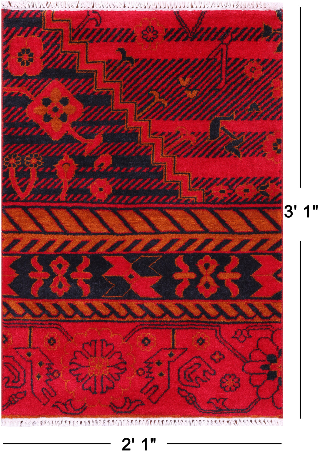 Red Peshawar Handmade Wool Rug - 2' 1" X 3' 1"