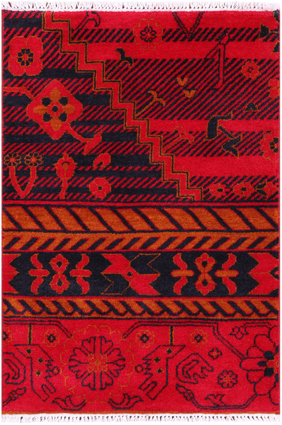 Red Peshawar Handmade Wool Rug - 2' 1" X 3' 1"