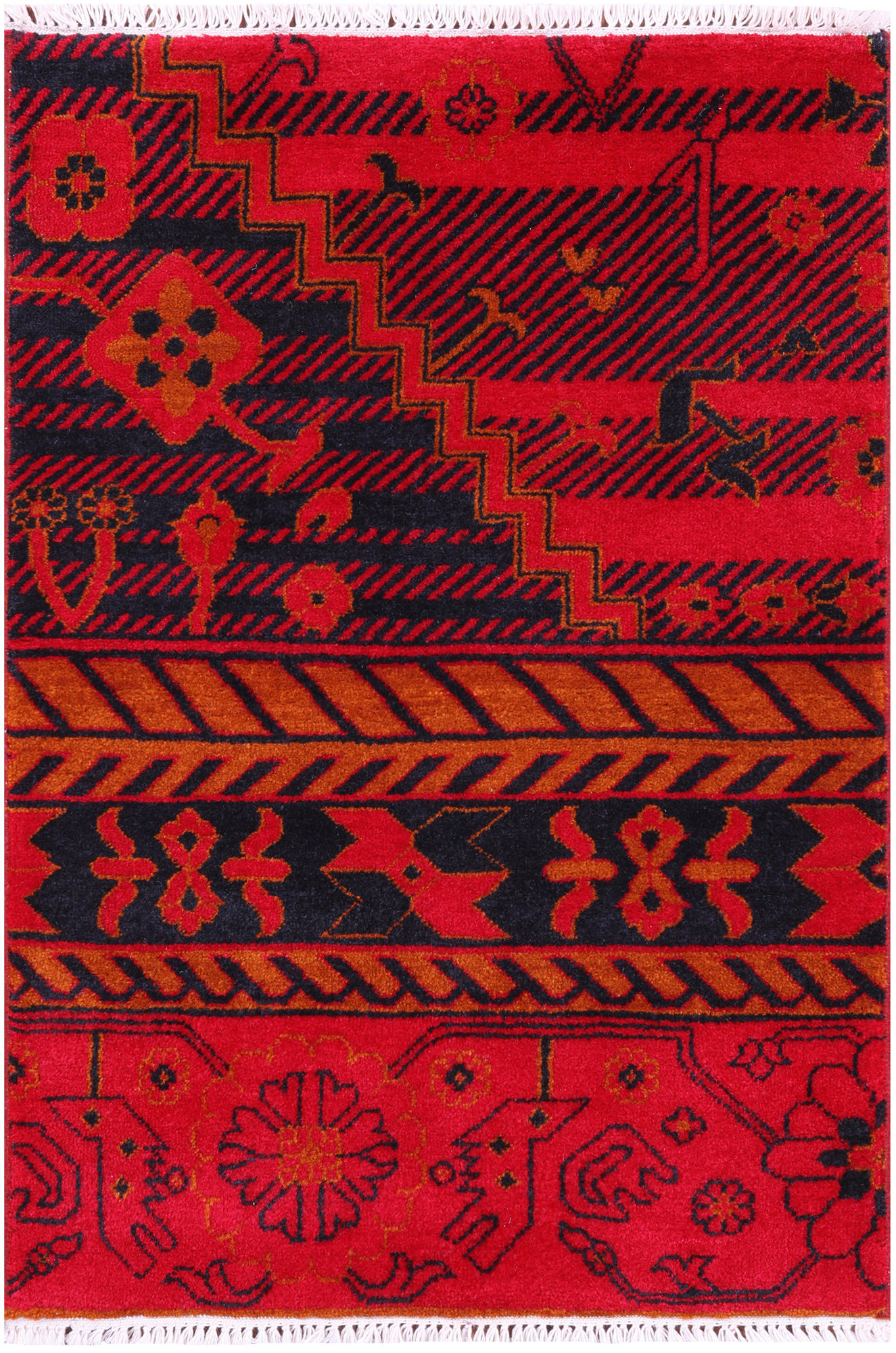 Red Peshawar Handmade Wool Rug - 2' 1" X 3' 1"