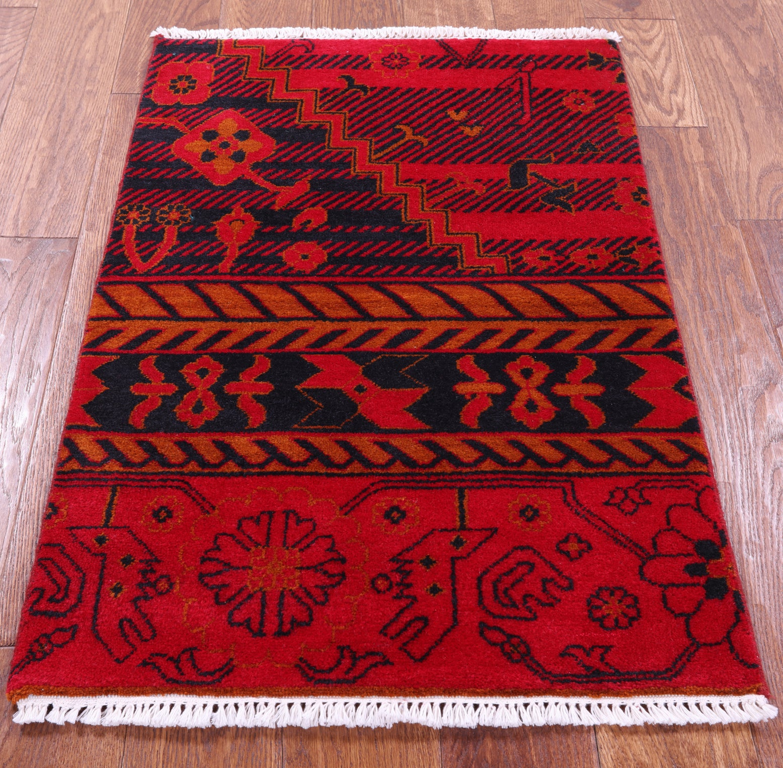 Red Peshawar Handmade Wool Rug - 2' 1" X 3' 1"